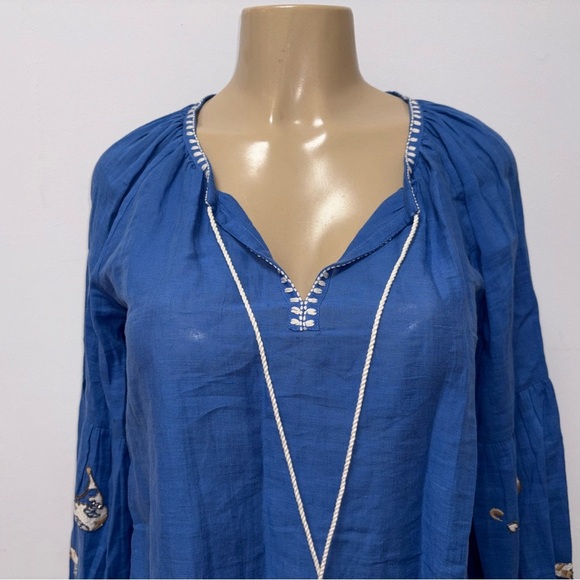 Benaras By Citrus Silk Cotton Blend Blouse Peasant Embroidered Beaded Size Small - Picture 2 of 7